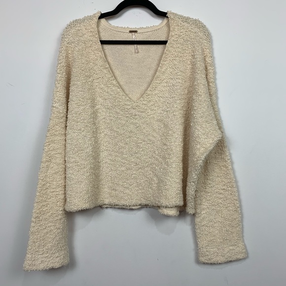 Free People Cropped Popcorn Textured Knit Sweater - Picture 2 of 4